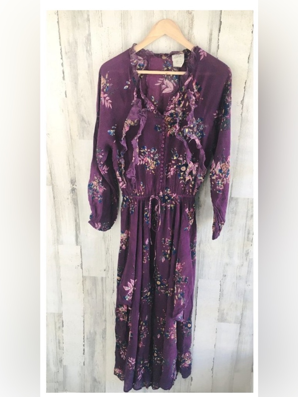 Free People FP ONE Purple Floral Gauze Wide Leg Jumpsuit Ruffled Purple XS